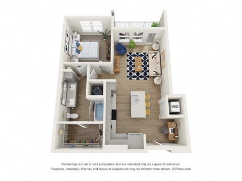a furnished floor plan of a 1 bedroom apartment
